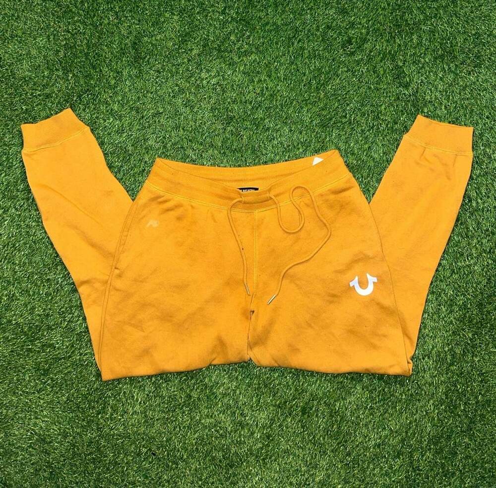 True Religion Yellow Puff Print Logo Sweatpants Medium